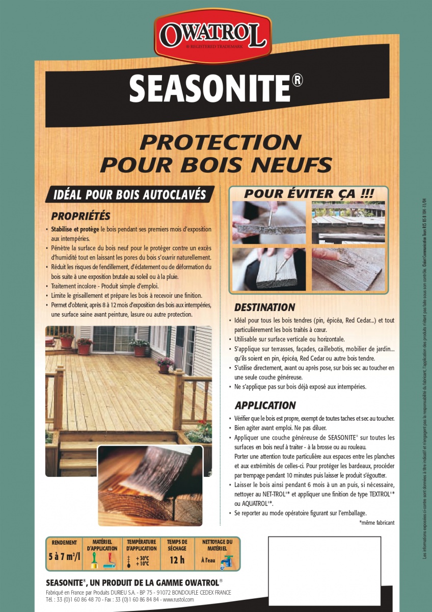 Fiche Seasonite - Protection bois neufs